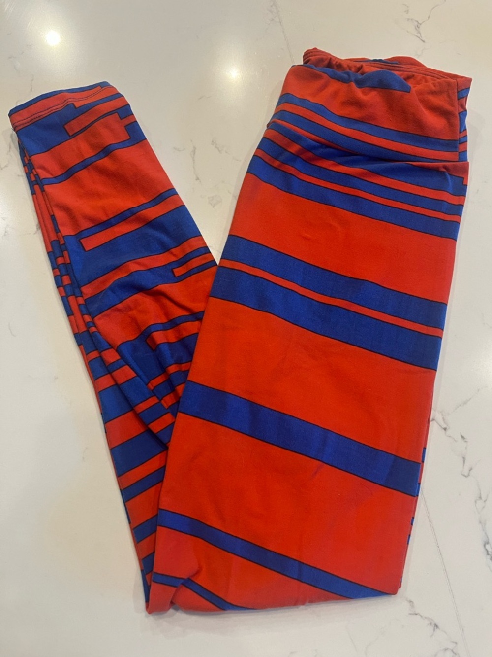 Womens LulaRoe Red and Blue Striped Leggings - OS